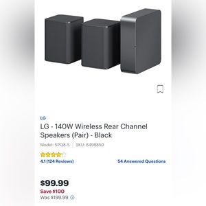 LG Soundbar w/woofer, LG BT Speakers, & Sanus Speaker Stands.